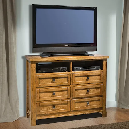 Media Chest with 6 Drawers and 2 Shelves in Oak Finish